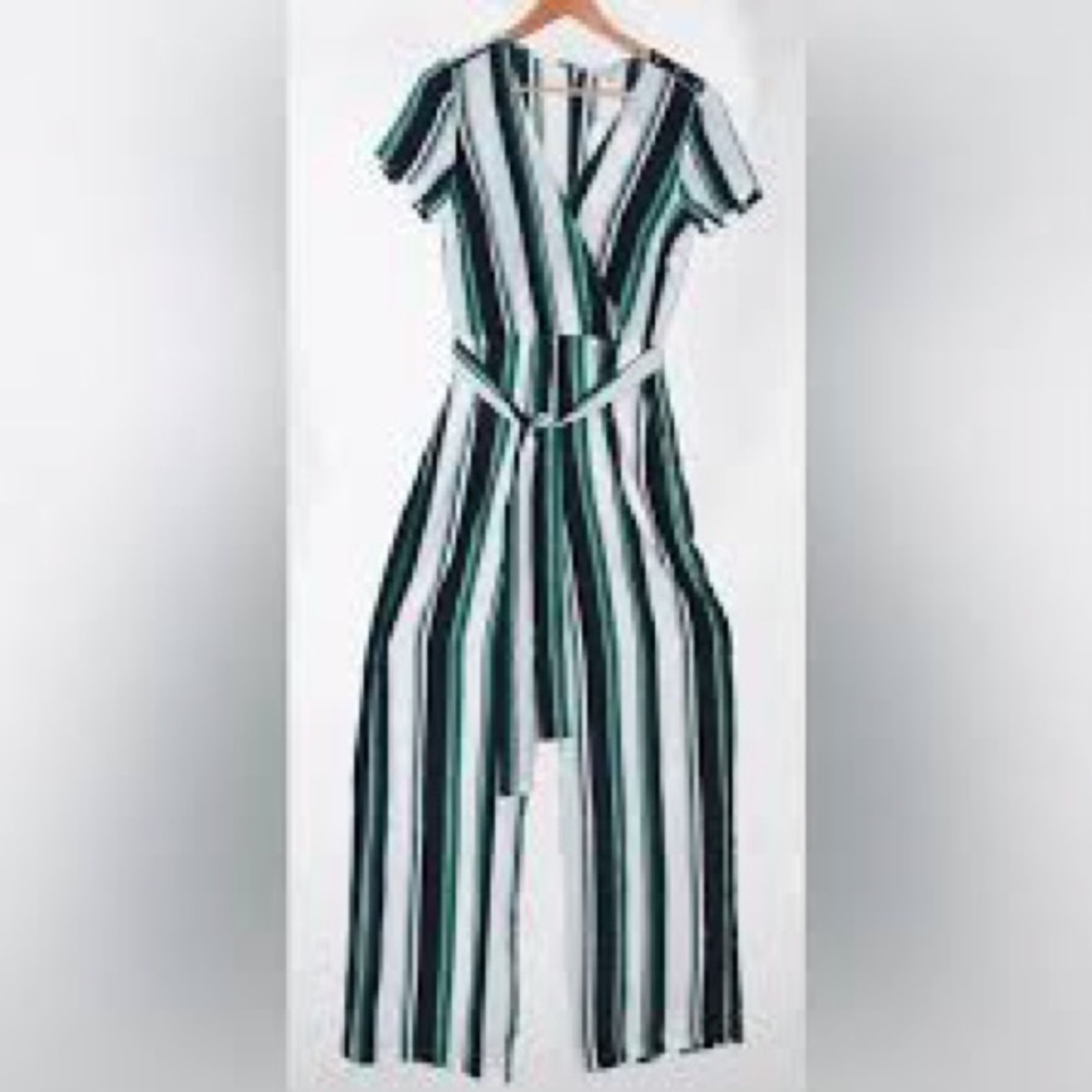 Lucy Paris Vertical Striped Jumpsuit in Green and White